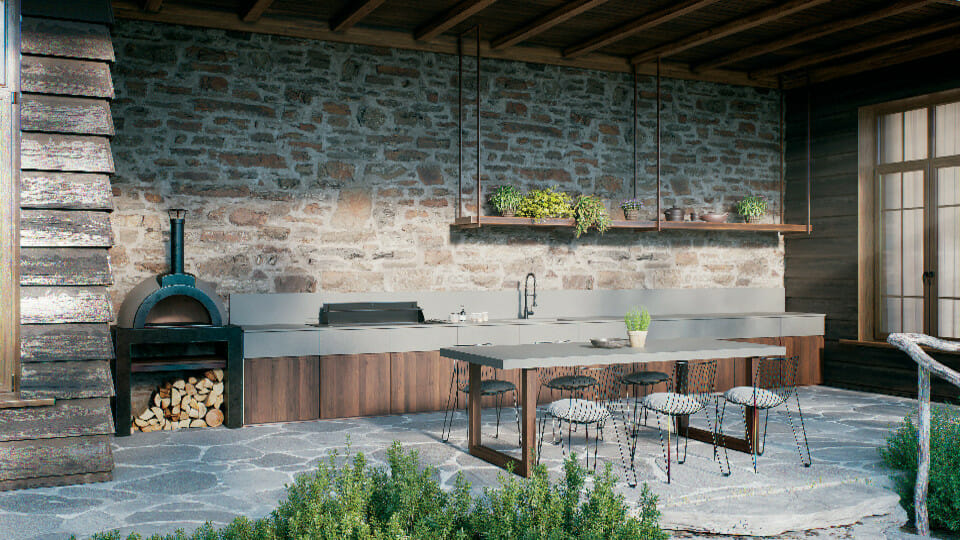 Farmhouse Outdoor kitchen in Caesarstone 406 Clearskies | 1564