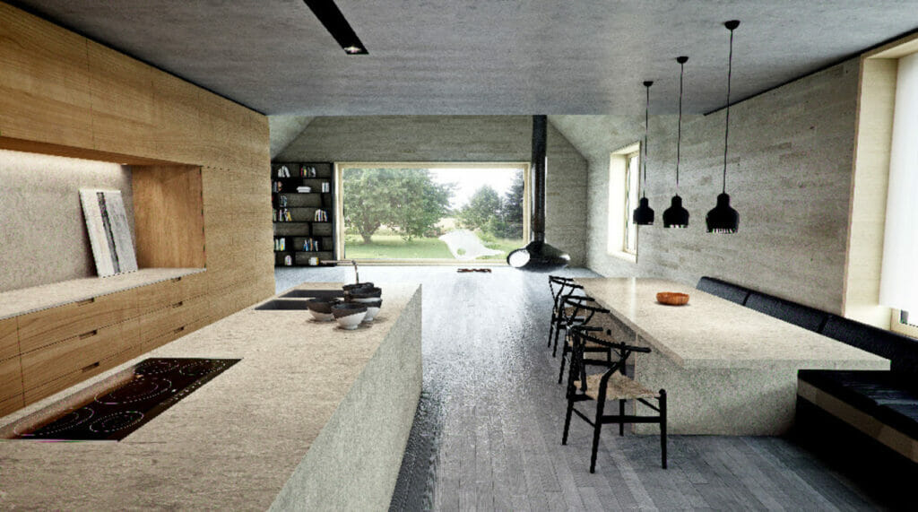 Modern kitchen with Island in Caesarstone 5133 Symphony Grey 1858