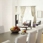 transitional dining and living room