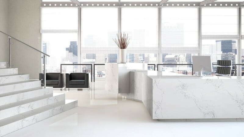 office with white quartz countertops