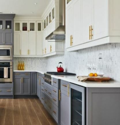 kitchen counter and cabinets