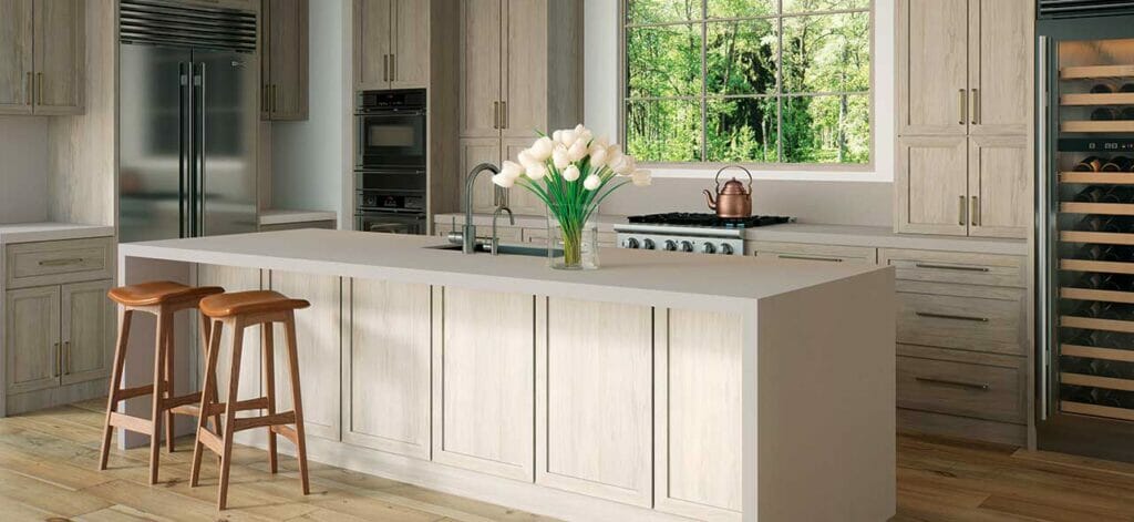 neutral kitchen with grey countertops