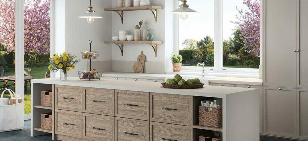 neutral kitchen with grey island