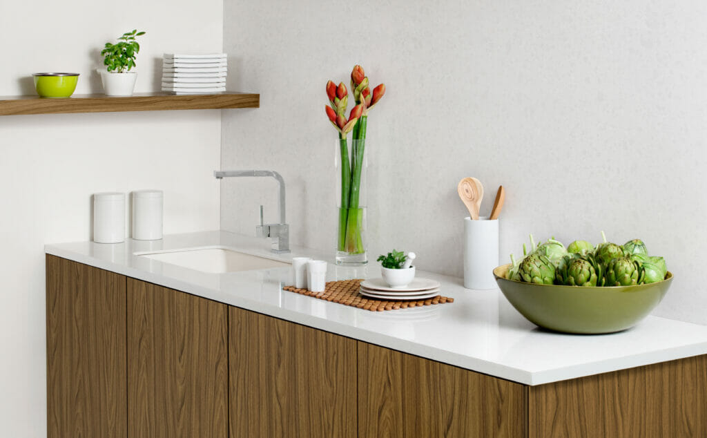 Small white kitchen counter and sink 