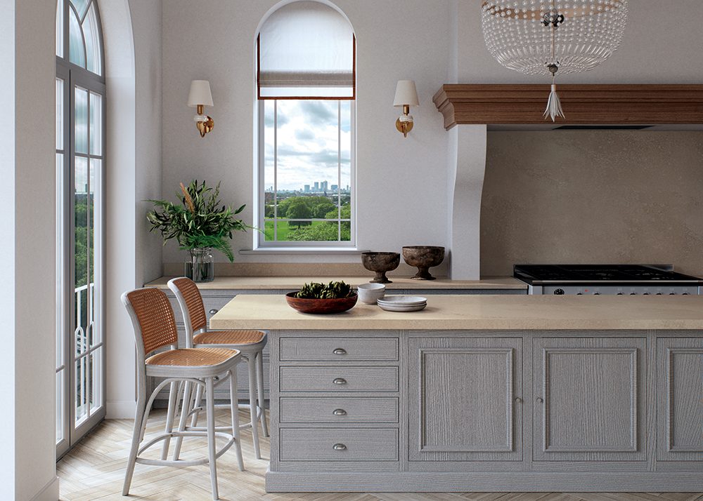 Classic kitchen with beige island 