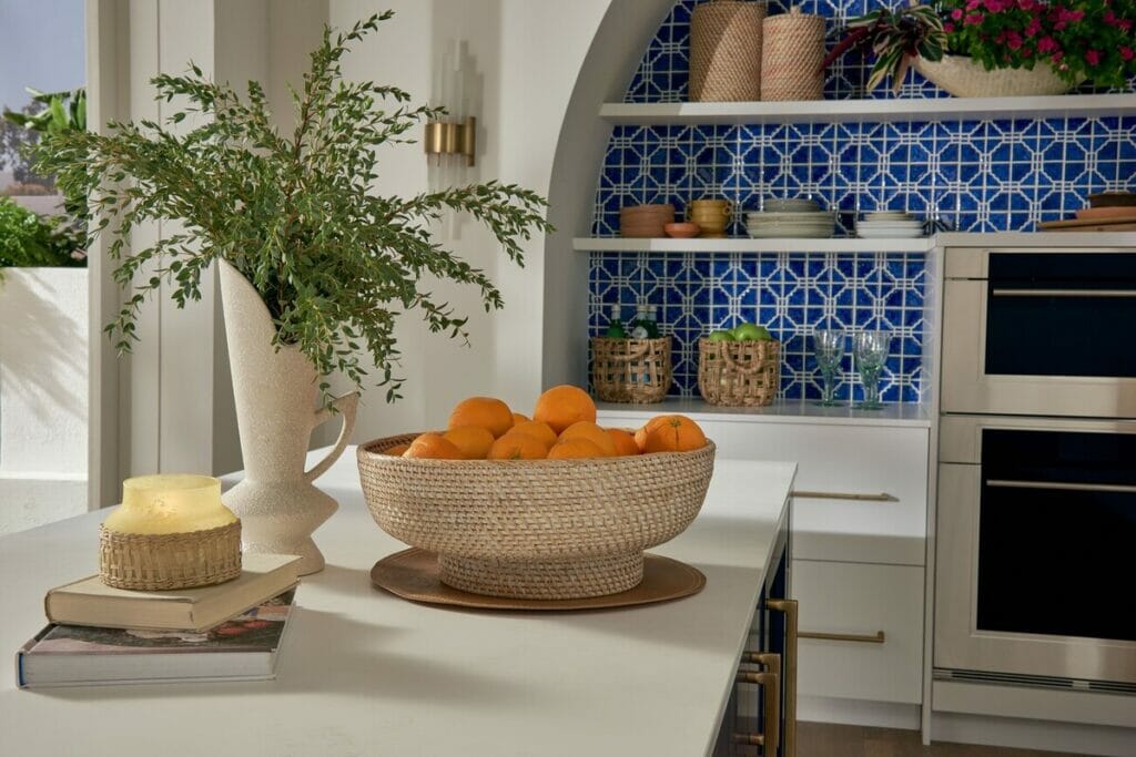 beige countertop kitchen island with food spread